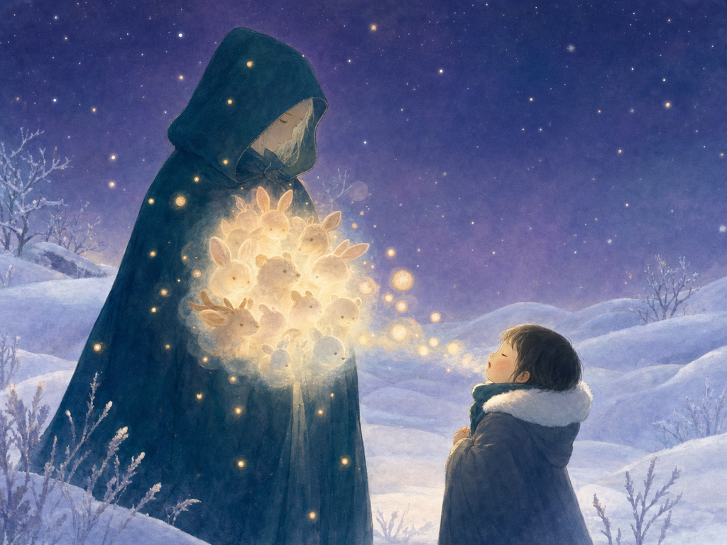 北域孩童向雪地里的守陵人轻唤名字